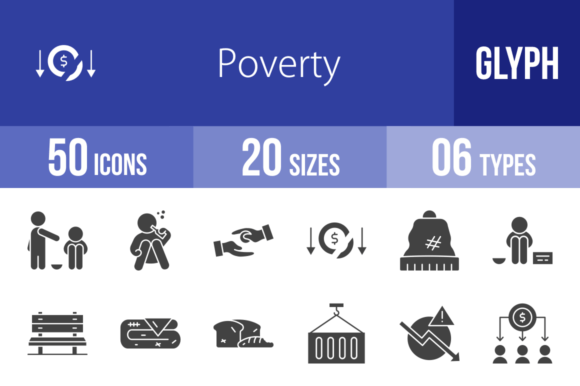 50 Poverty Glyph Icons: Graphics for Commercial Use