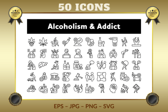 Alcoholism Addict Outline Icons: Essential Graphics
