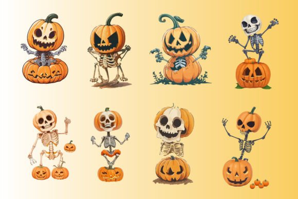 Skeleton Pumpkin Graphics: Editorial Illustrations for Fall