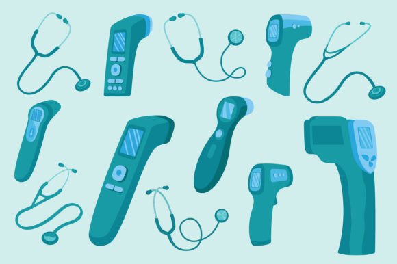 Stethoscope and Digital Thermometer Graphics & Illustrations